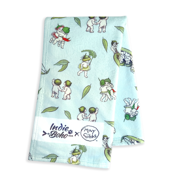 May Gibbs dog and cat blanket of snugglepot and cuddlepie and gumnut babies