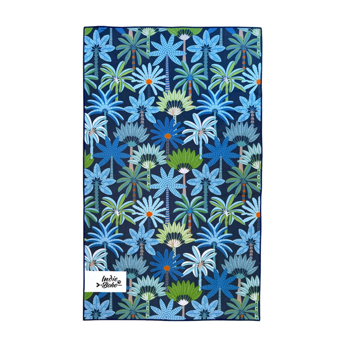 Prestige Palms bath and travel Dog Towel fur-free and quick-dry, designed in Australia. Tropical pattern by Jocelyn Proust