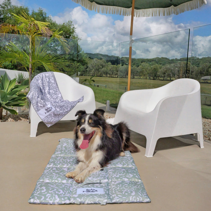 Neutral Brushstrokes Dog Travel Mat - Sage/Pebble