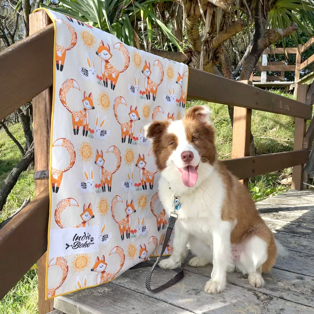 Foxy Tales beach towel with border collie