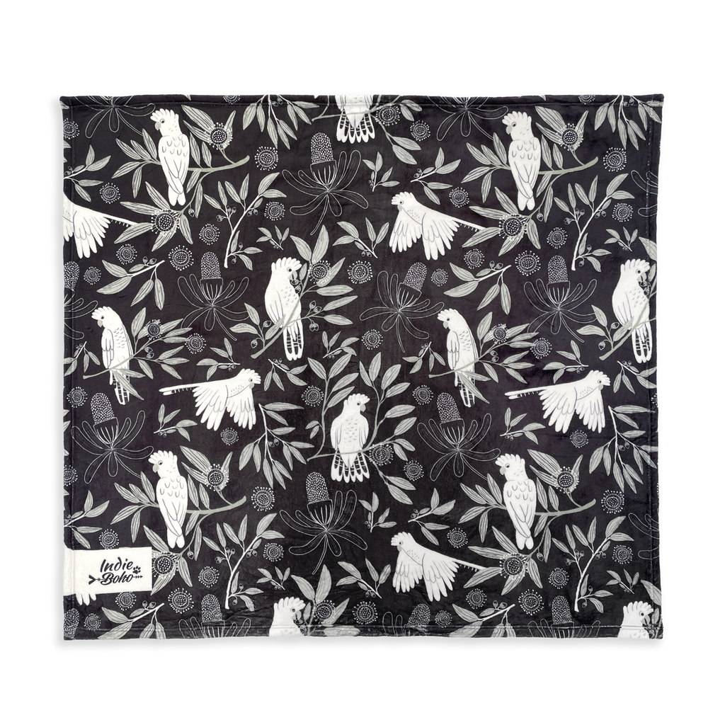 Sunset Cockatoo BLACK - Designer Pet Blanket