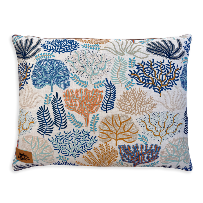 Coral Cove designer dog bed with coral reef pattern