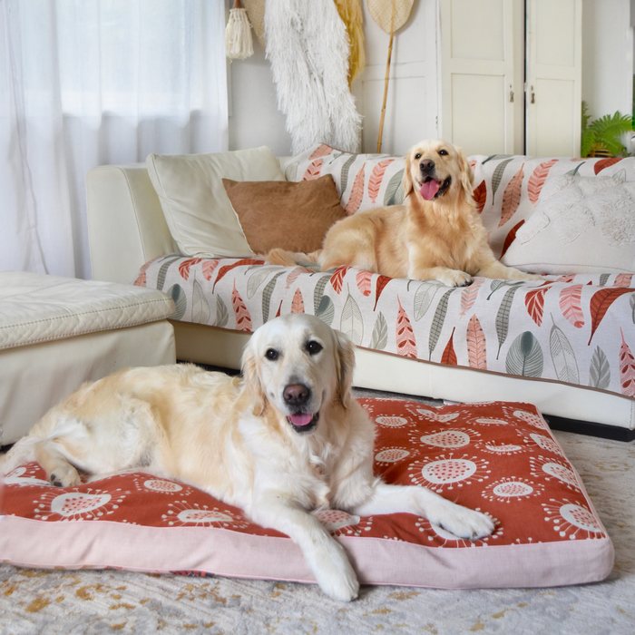 Sunset Cockatoo beautiful couch cover for Pets Australia, iconic Australian design dog bed