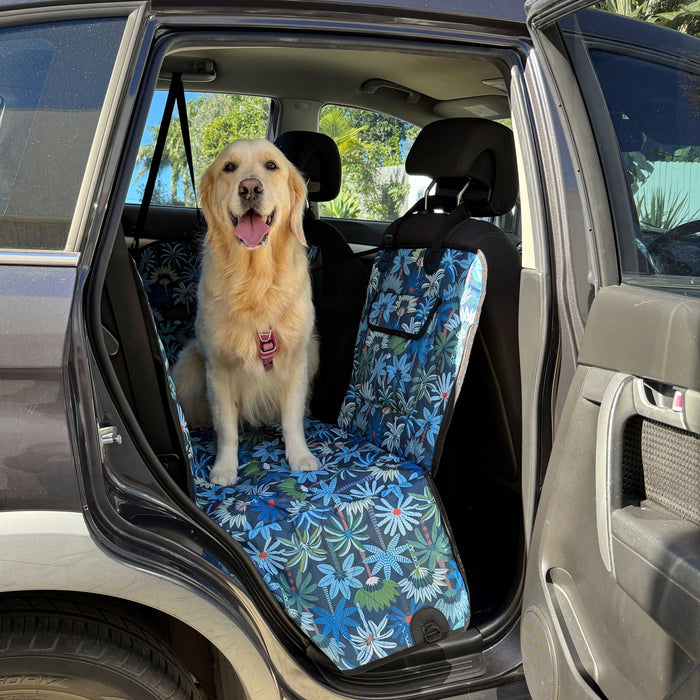 Golden Retriever large dog with waterproof, versatile, padded dog hammock 2-in-1 system car seat cover designed in Australia. Universal one size. 