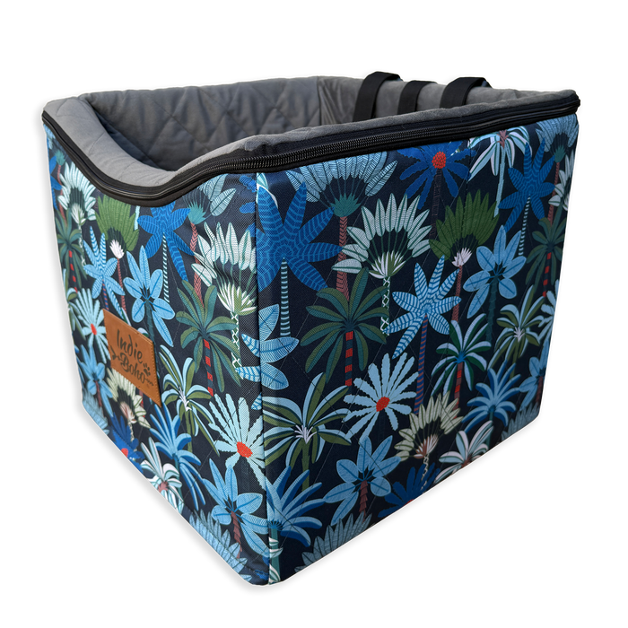 Dog car carrier in designer tropical palms print