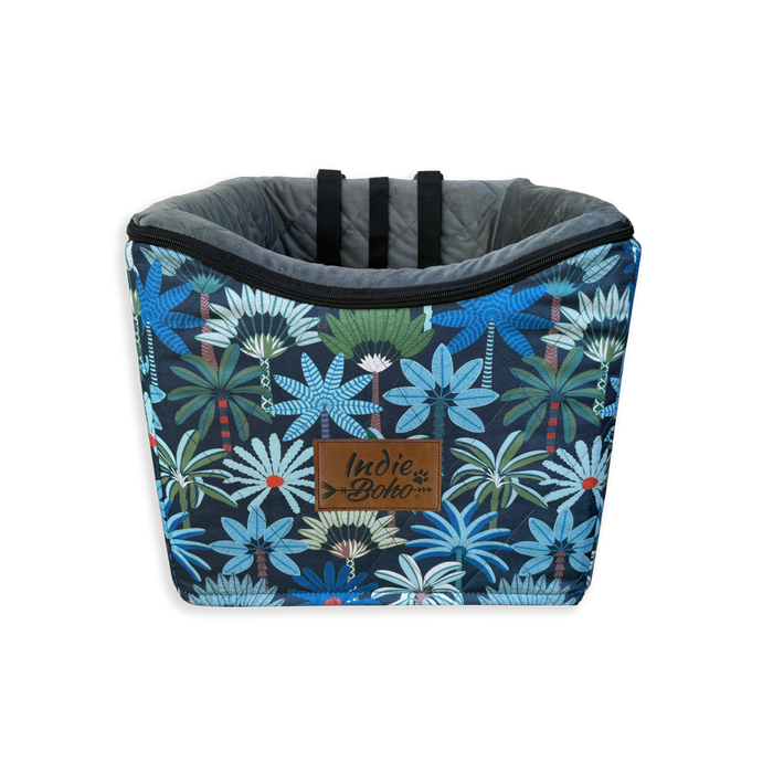 Dog car seat carrier in beautiful palms print designed in Australia