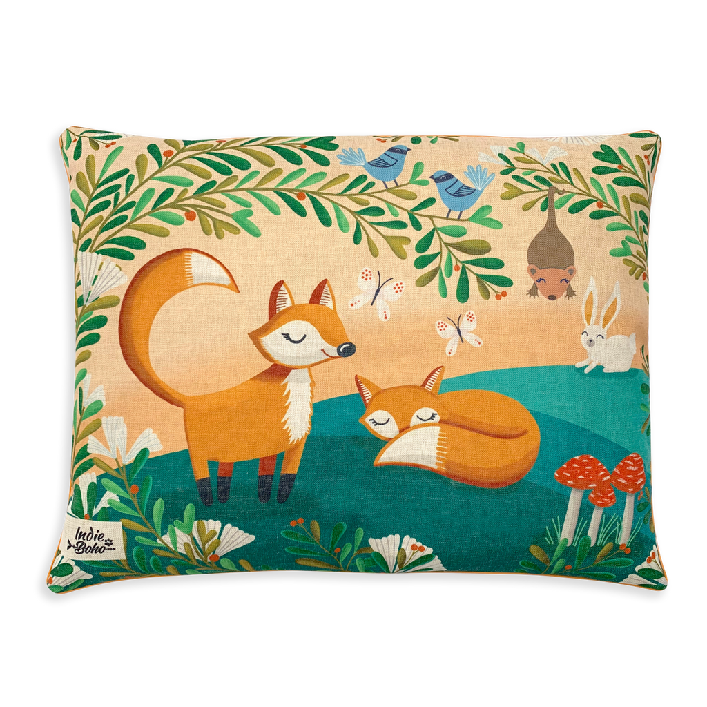 Australian dog bed with cute fox and rabbit print