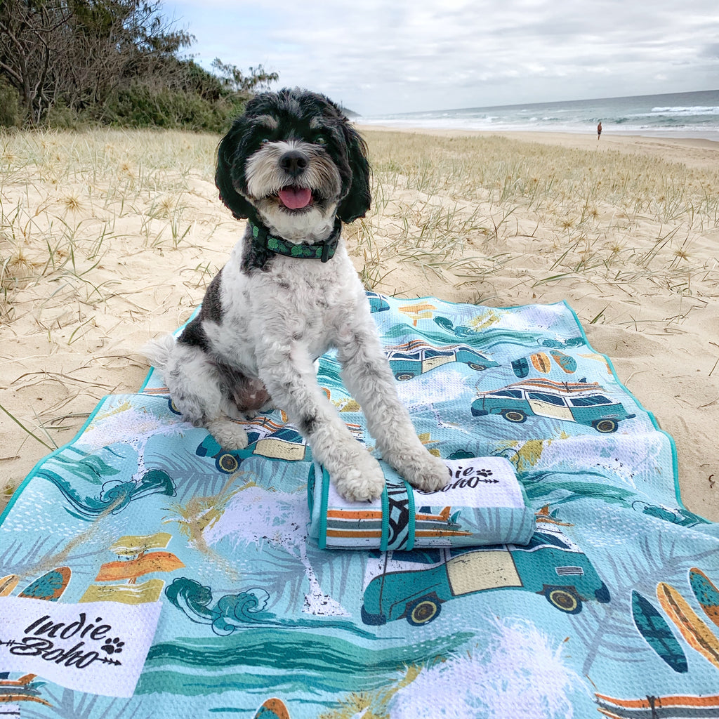 Pet travel towel in Byron Surf